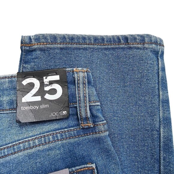 Joe's Jeans Mid-Rise Distressed Tomboy Slim Jeans Pockets Blue Women Size 25 NWT - Picture 6 of 12